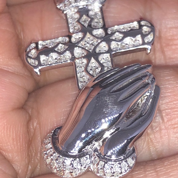 Real Diamond cross prayer hand pendant not CZ Wow! - Picture 5 of 8